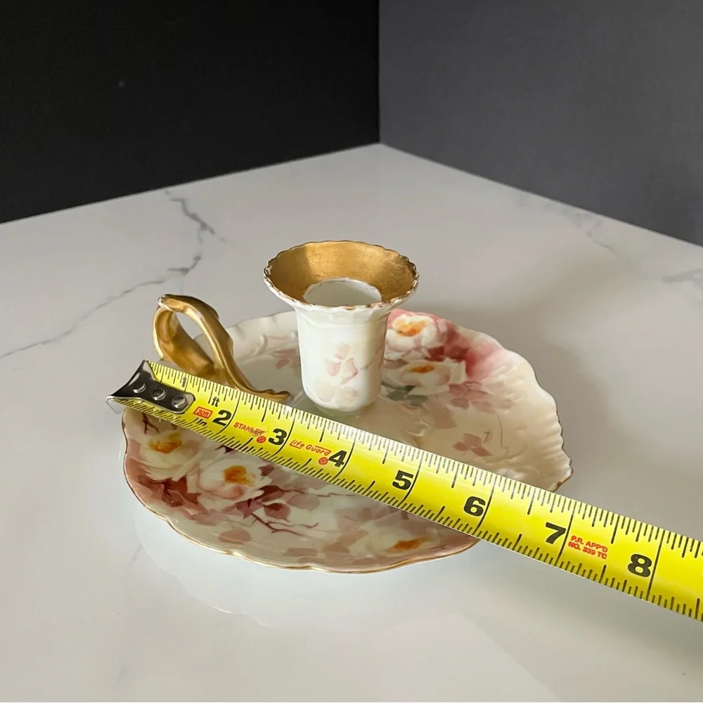 Floral & Gold Candle Holder with Handle - J.P. Limoges